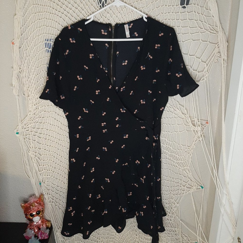 L Xhileration Ruffled Black Cherry Print Dress